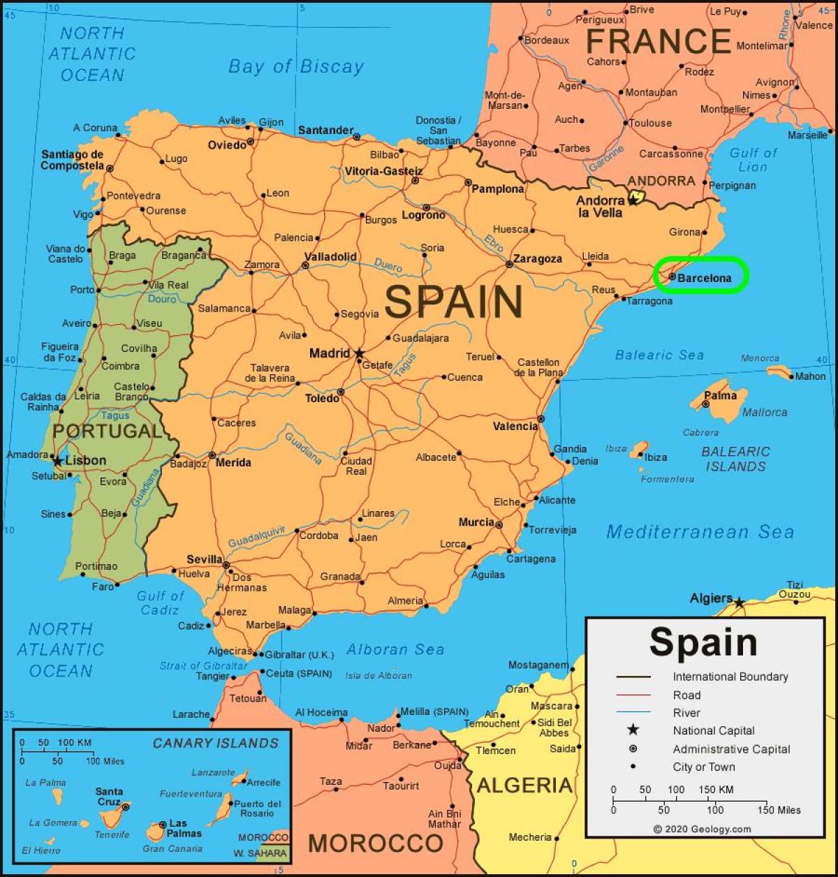 carte de l'espagne et barcelone