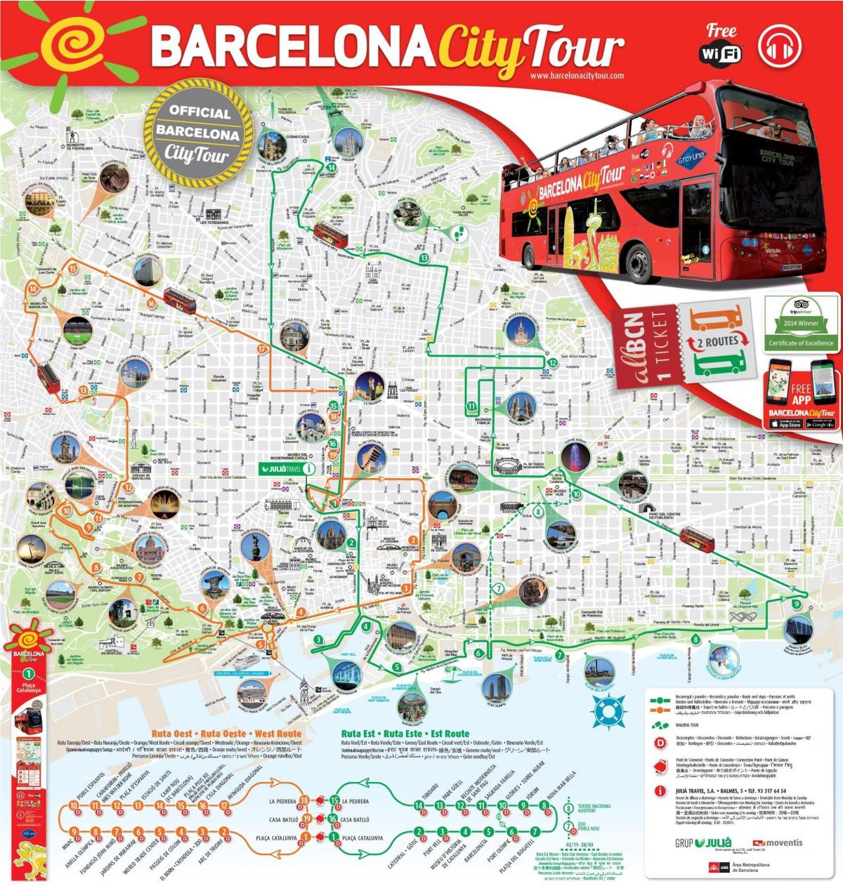 rouge tour en bus de barcelone carte