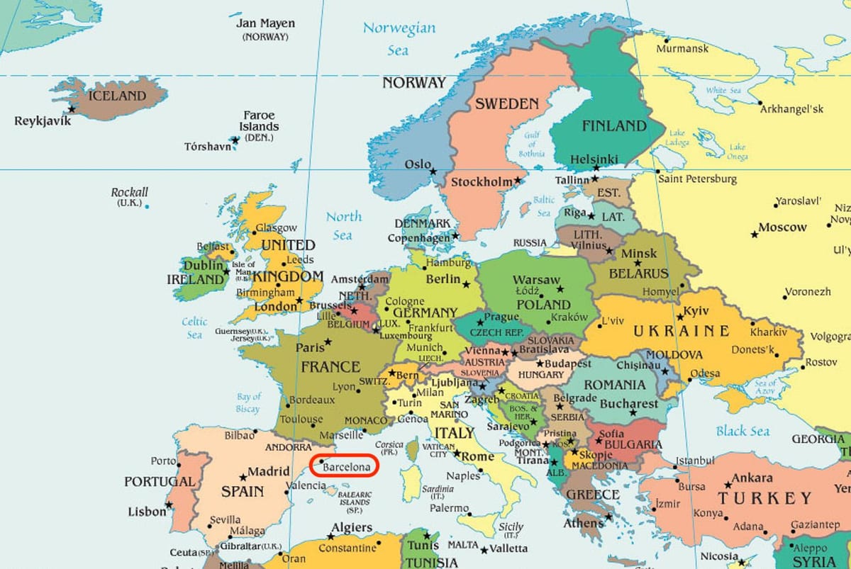 carte de l'espagne montrant barcelone