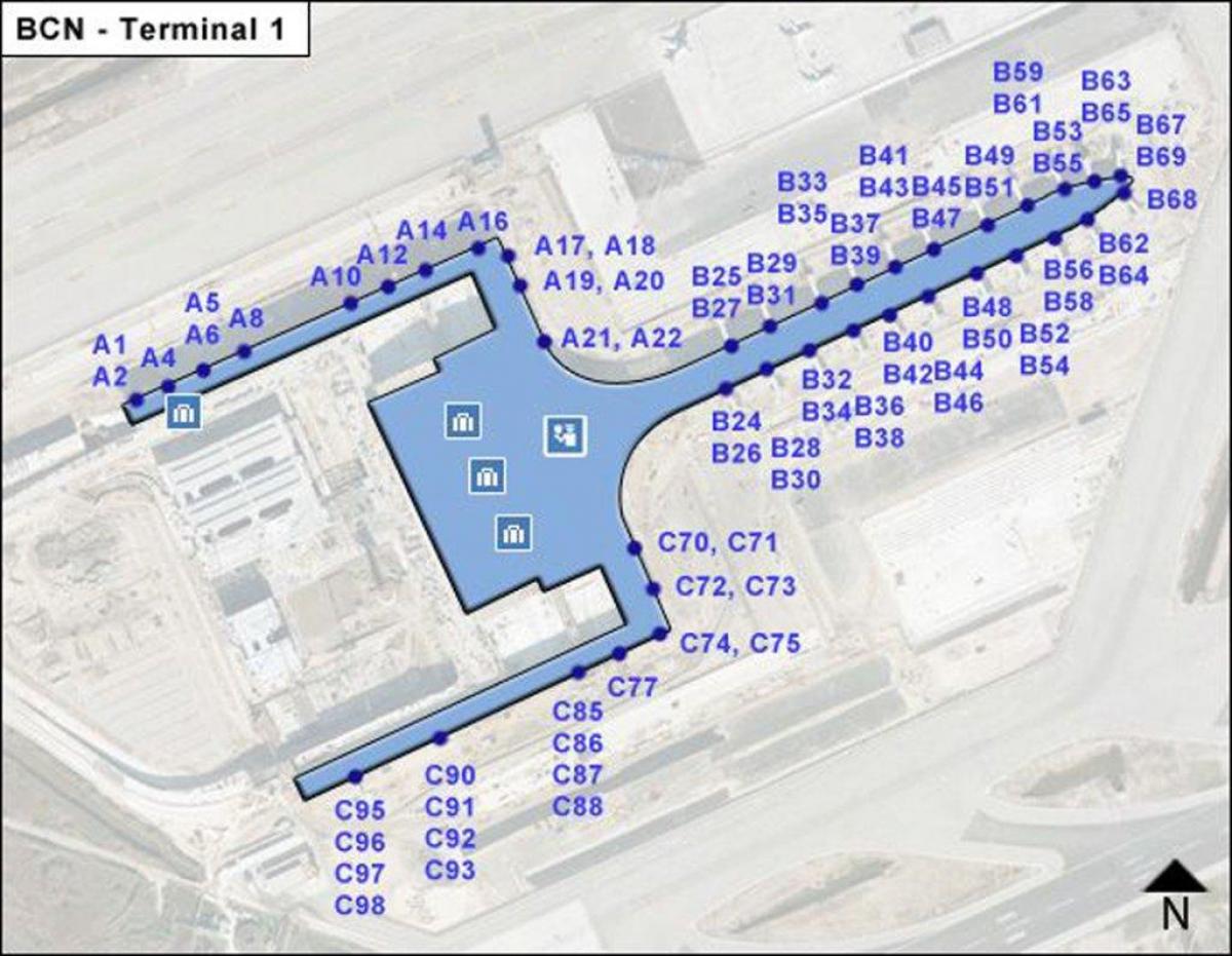 bcn terminal 1 de l'aéroport de la carte