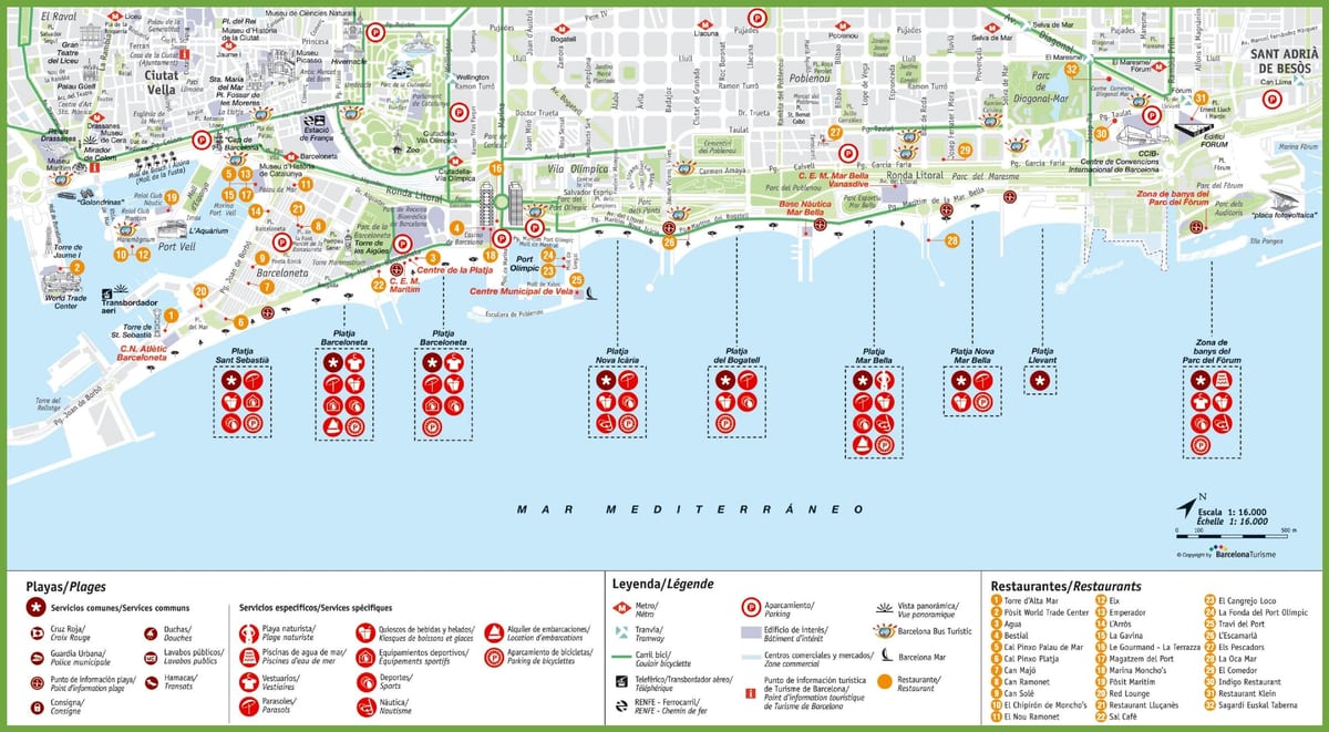 carte de la côte de barcelone