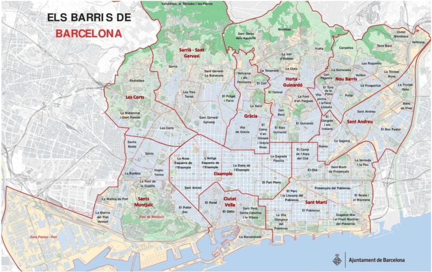 carte des zones à barcelone