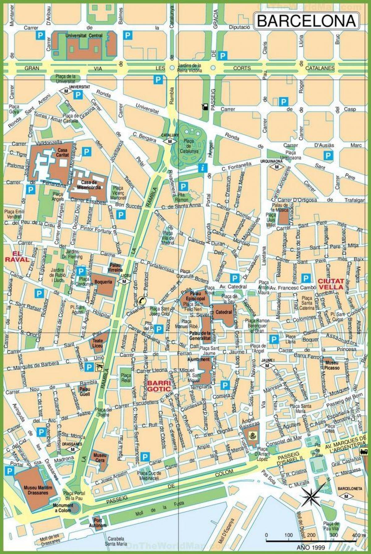 carte du centre-ville de barcelone rues