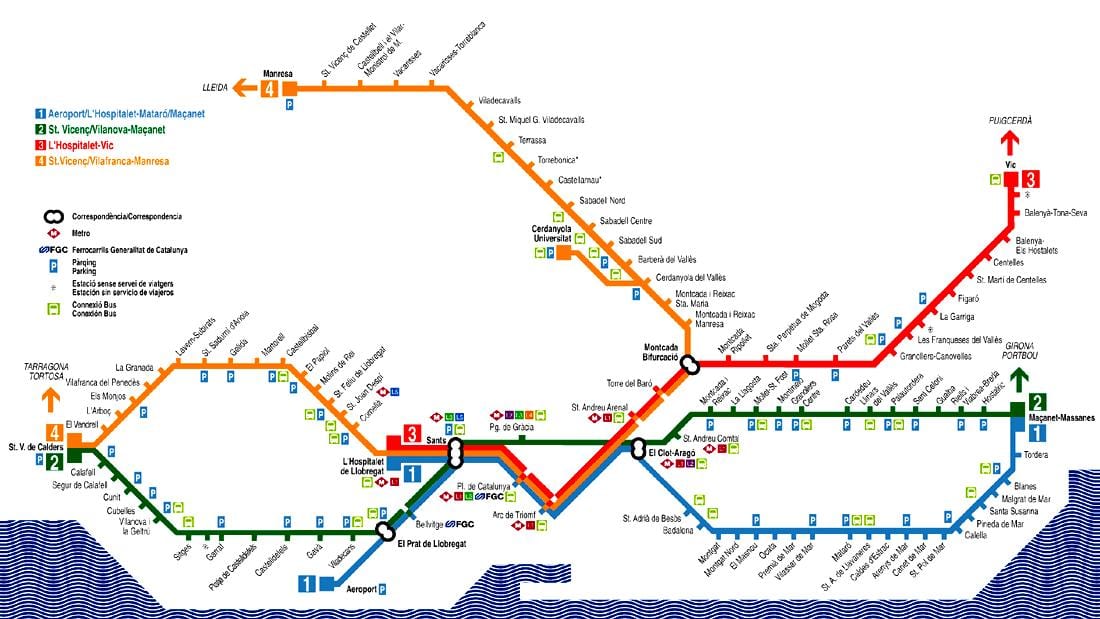 barcelone carte du train de l'aéroport