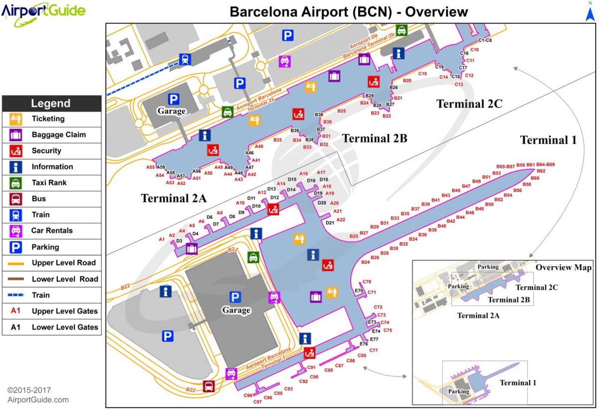 l'aéroport de barcelone carte terminal 1 et 2