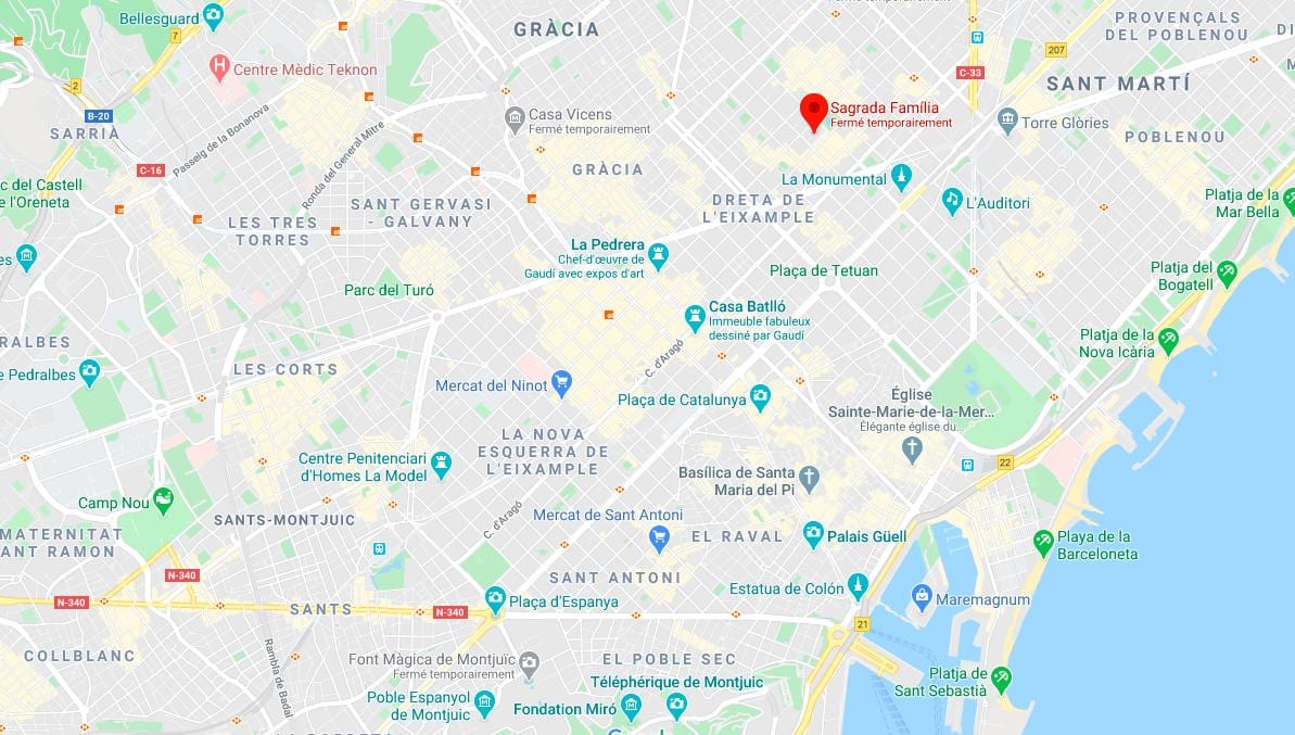 carte de la cathédrale de barcelone