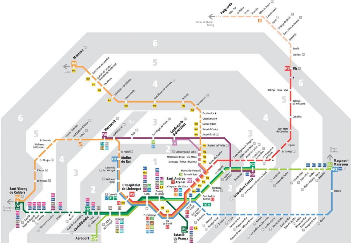 plan du métro de barcelone, avec des zones de