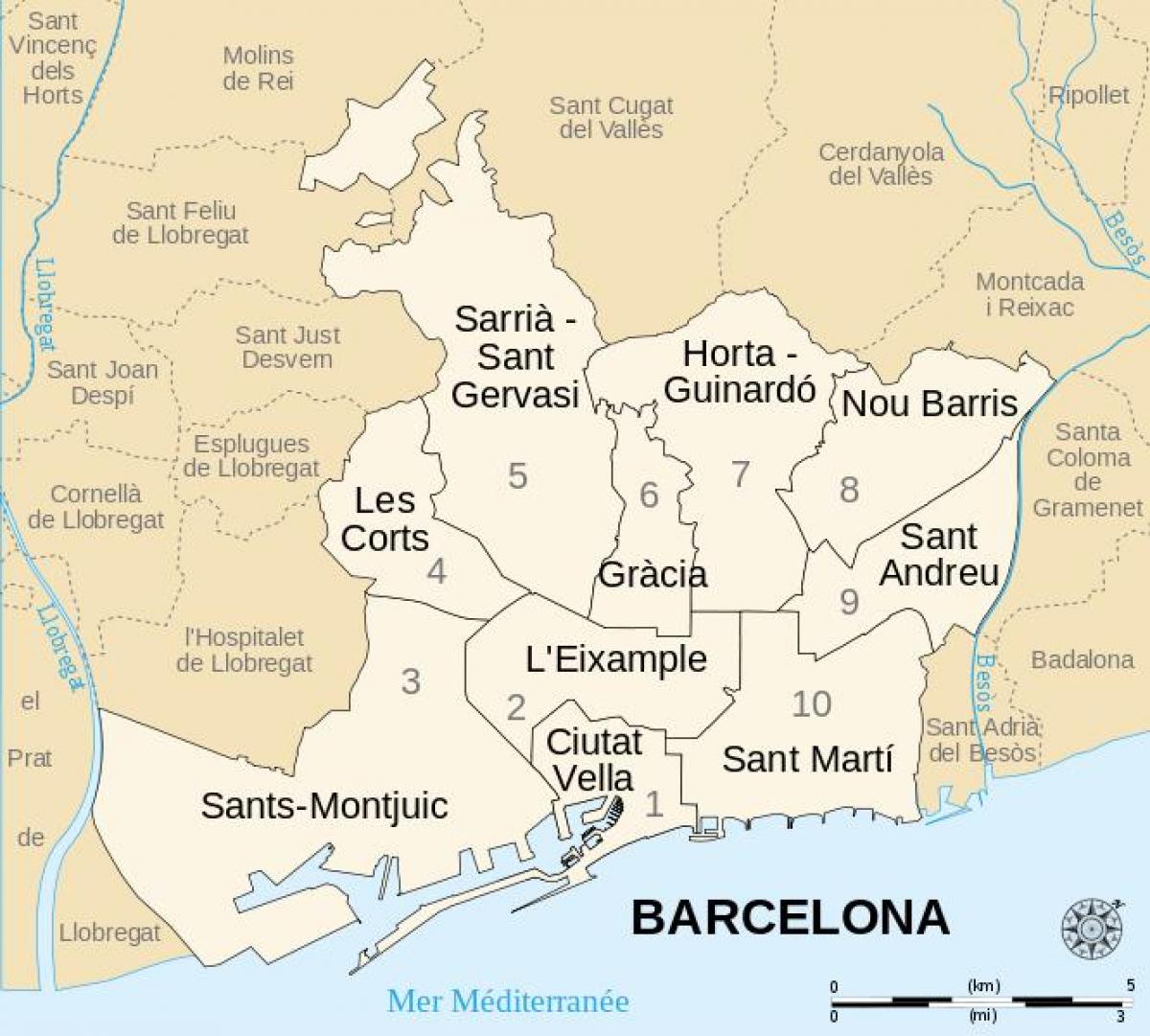 carte des quartiers de barcelone espagne